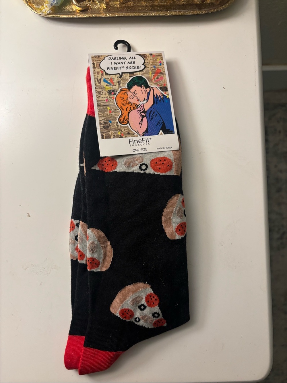 Black Novelty Pizza Crew Socks - One Size